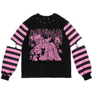 NEW ACDC RAG - Bunny Dolls Punky Bunny Black Pink Long Sleeves Oversized Tee